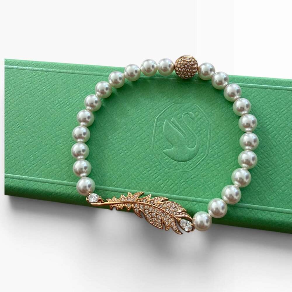 Swarovski Idyllia Nice Feather Pearl Bracelet Rose Gold Pink Pavé Small